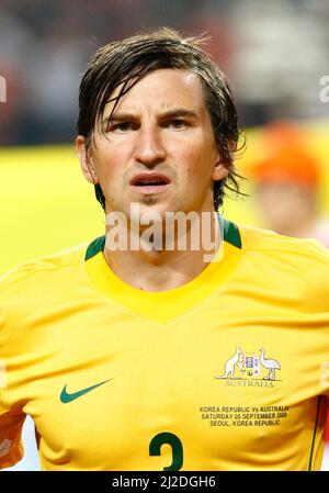 5 sept 2009-Séoul, Corée du Sud-Shane Stefanutto, de l'Australie, se tient devant le match international amical entre la Corée du Sud et l'Australie au stade de la coupe du monde de Séoul le 5 septembre 2009 à Séoul, en Corée du Sud. Banque D'Images