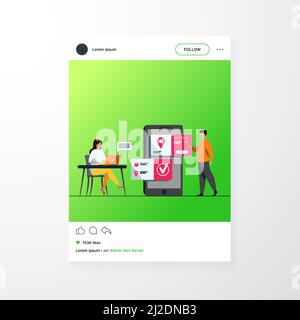 Personnes utilisant l'application de rendez-vous et de réservation en ligne. Réunion de planification moyenne et femme, définition de la date dans l'interface mobile. Illustration vectorielle pour les entreprises, Illustration de Vecteur