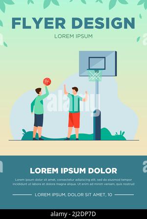 Adolescents jouant au basket-ball dans la rue. Illustration vectorielle plate ball, boy, friend. Jeu de sport et concept d'activité d'été pour la bannière, la conception de site Web Illustration de Vecteur