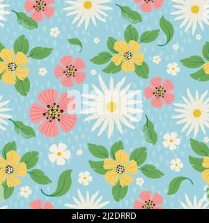 Motif fleuri tendance sans couture, fond de printemps. Illustration vectorielle dessinée à la main Illustration de Vecteur