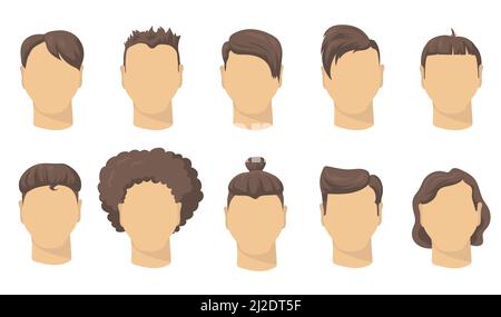 Ensemble plat élégant pour différentes coupes de cheveux pour le motif toile. Caricature homme coiffures courtes pour la collection d'illustrations vectorielles isolées de taille basse. Salon de coiffure Illustration de Vecteur