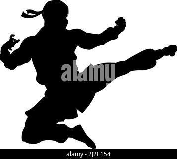 Silhouette de NINJA Flying Kick Man Illustration de Vecteur