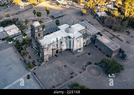 san francisco javier vegge biaundo mission loreto construit en 1744 sur le site indien vue aérienne de drone Banque D'Images