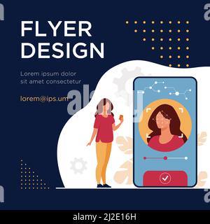 Reconnaissance faciale et sécurité des données. Les utilisateurs de téléphones portables ont accès aux données après une vérification biométrique. Pour la vérification, l'accès à l'ID personnel, l'identification Illustration de Vecteur