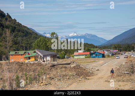 Chili, 27-01-2020, villages et maisons autonomes en Patagonie le long de la route de Carretera Austral Banque D'Images