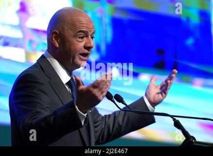 Gianni Infantino, président de la FIFA, lors d'un séminaire d'équipe à Doha, au Qatar. Date de la photo: Vendredi 1 avril 2022. Banque D'Images