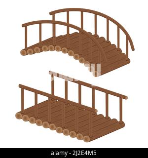 Ponts en bois en rondins, dessin animé vectoriel isolé en couleur. Illustration de Vecteur