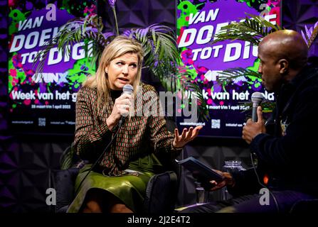 Queen Maxima des pays-Bas à la station de radio NPO FunX à Rotterdam, le 01 avril 2022, lors de l'émission du matin « Start with Fernando », elle parle de l'importance de la santé financière et répond aux questions des auditeurs sur les finances photo: Rotapool/S.vd Wal/Albert Nieboer/Netherlands OUT/point de vue OUT Banque D'Images