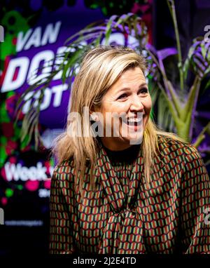 Queen Maxima des pays-Bas à la station de radio NPO FunX à Rotterdam, le 01 avril 2022, lors de l'émission du matin « Start with Fernando », elle parle de l'importance de la santé financière et répond aux questions des auditeurs sur les finances photo: Rotapool/S.vd Wal/Albert Nieboer/Netherlands OUT/point de vue OUT Banque D'Images