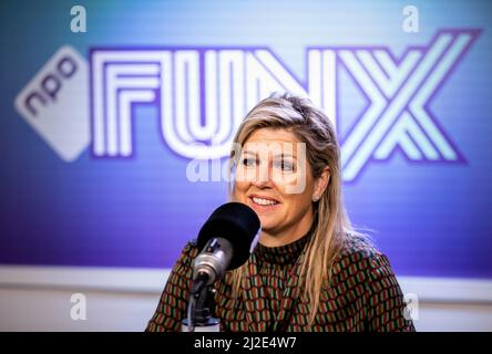 Queen Maxima des pays-Bas à la station de radio NPO FunX à Rotterdam, le 01 avril 2022, lors de l'émission du matin « Start with Fernando », elle parle de l'importance de la santé financière et répond aux questions des auditeurs sur les finances photo: Rotapool/S.vd Wal/Albert Nieboer/Netherlands OUT/point de vue OUT Banque D'Images