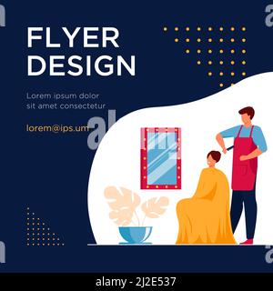 Coiffeur de sexe masculin se brossant les cheveux de la femme. Styliste de cheveux avec peigne, client femelle, illustration vectorielle plate de travail. Salon de beauté, concept de coupe de cheveux pour Illustration de Vecteur