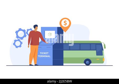 Homme achetant un billet de bus via le terminal. Illustration vectorielle plate Cash, City, transport. Concept de transport et de technologie numérique pour bannière, site Web Illustration de Vecteur