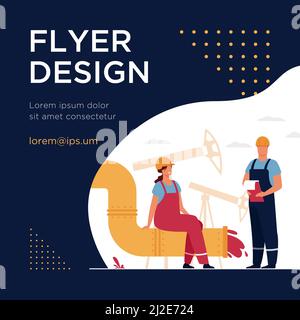 Illustration de vecteurs plats de raffinerie de pétrole sur une ligne de production ou un tuyau de raffinerie de pétrole. Caricatures travaillant sur le pipeline. Indést. Pétrole et gaz Illustration de Vecteur