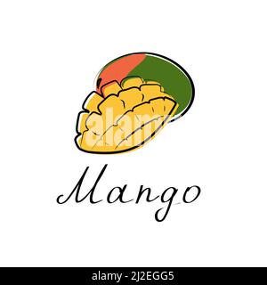 Illustration de l'esquisse Mango. Icône vecteur de fruits tropicaux sur fond blanc. Panneau vectoriel dessiné à la main pour le menu du restaurant du café, les brochures, la décoration Illustration de Vecteur
