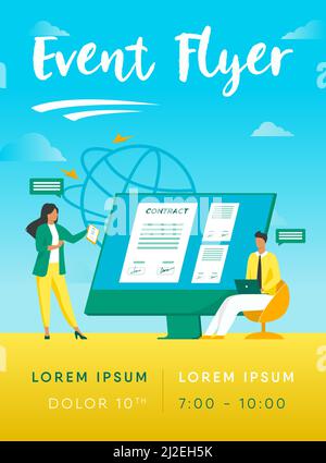 Les gens d'affaires signant le contrat en ligne avec l'illustration de vecteur de signe électronique. Les responsables parviennent à un accord officiel. Documents officiels, contr. En ligne Illustration de Vecteur