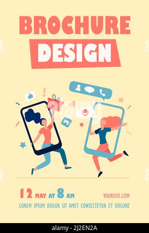 Clients partageant des références et gagnant de l'argent. Les utilisateurs de téléphones mobiles discutent, échangent des cadeaux. Illustration vectorielle pour recommander un ami, recommander, loy Illustration de Vecteur