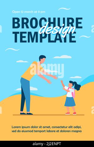 Papa rencontre fille à l'extérieur. Homme et fille marchant les uns vers les autres et atteignant les mains pour l'illustration de vecteur plat de hug. Parent, paternité, conce de famille Illustration de Vecteur