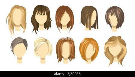 Collection de coiffures pour femmes. Coupes de cheveux blondes, brunes et gingembre pour les filles. Perruques courtes et longues pour les jeunes femmes. Illustration définie pour styliste, mode Illustration de Vecteur