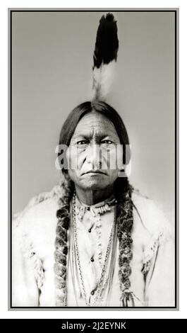 Portrait de Bull assis 1885 (c. 1831-1890). Assis Bull était un chef et un Saint de Lakota, indigène américain, célèbre pour sa victoire de 1876 sur Custer à la bataille du petit Bighorn. Il a également participé au spectacle Wild West de Buffalo Bill (Photographie de D. F. Barry, 1885). Date 1885 Banque D'Images