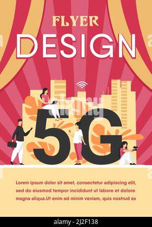 Réseaux 5G et concept de télécommunication. Personnes utilisant des appareils numériques. Illustration vectorielle plate pour Internet rapide, interaction, thèmes de réseaux sociaux Illustration de Vecteur