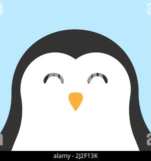 Dessin animé vectoriel plat kawaii visage pingouin isolé sur fond bleu pastel Illustration de Vecteur