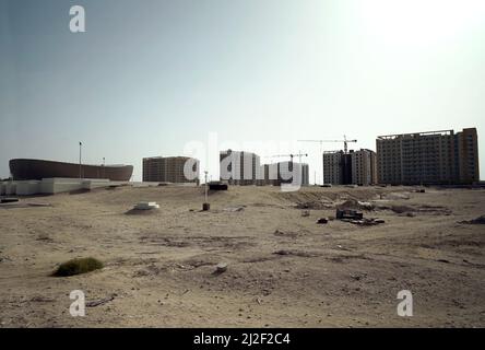 Vue générale du chantier de construction autour du stade Lusail, lieu de la coupe du monde de la FIFA, Qatar 2022. Date de la photo: Vendredi 1 avril 2022. Banque D'Images