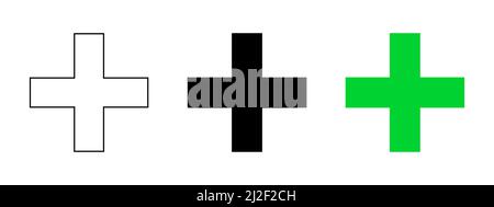 Signe plus linéaire noir et vert ensemble. Médecine vecteur eps icônes. Collection de symboles médicaux sur fond blanc. Divers croisements isolés en pharmacie Illustration de Vecteur