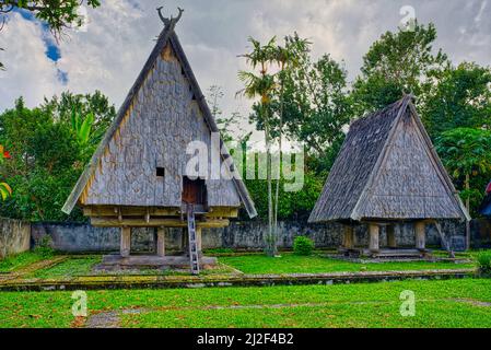 Rumah Tambi est une maison traditionnelle de Tampo Lore, Poso Regency, province centrale de Sulawesi, Indonésie. Cette maison traditionnelle en pilotis sous la forme d'un Banque D'Images