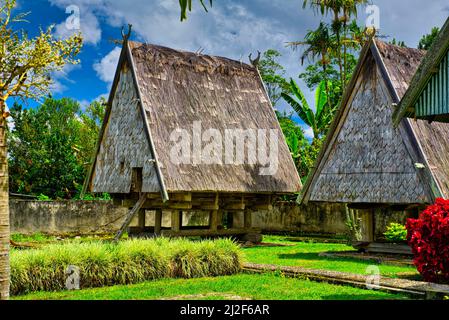 Rumah Tambi est une maison traditionnelle de Tampo Lore, Poso Regency, province centrale de Sulawesi, Indonésie. Cette maison traditionnelle en pilotis sous la forme d'un Banque D'Images