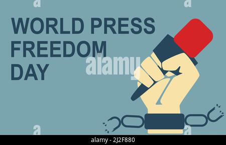 Journée mondiale de la liberté de la presse. Mai 3. Poing levé tenant un microphone. Illustration de Vecteur