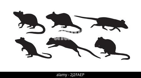 Ensemble noir vectoriel plat de silhouette de souris de rat isolée sur fond blanc Illustration de Vecteur