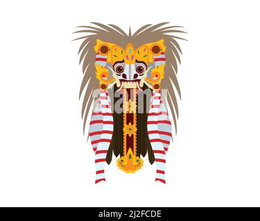 Schéma d'illustration détaillé du masque de Rangda rituel balinais traditionnel Illustration de Vecteur