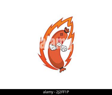 Personnage Angry Sausage et Mascot Vector Illustration de Vecteur