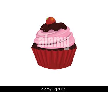 Détail Strawberry mélange chocolat Cupcake avec cerise sur lui Illustration Vector Illustration de Vecteur