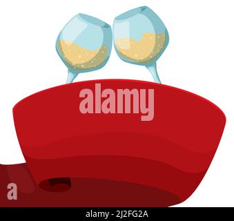 Vue d'une paire de verres à vin faisant un toast de fête, enveloppé d'un ruban rouge autour. Illustration de Vecteur
