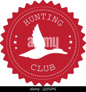 Logo de chasse rond rétro Vector plat avec silhouette de canard volante isolée sur fond blanc Illustration de Vecteur