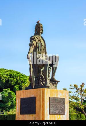 Statue de Christophe Colomb dans le monastère de la Rábida, Huelva, oeuvre du sculpteur sévillan Alberto Germán Franco. Banque D'Images