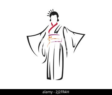 Robe kimono, silhouette de costume traditionnelle japonaise Illustration de Vecteur