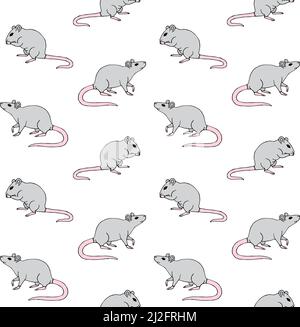 Schéma vectoriel sans couture de l'esquisse de l'oodle dessiné à la main rats gris souris isolées sur fond blanc Illustration de Vecteur