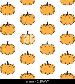 Motif vectoriel sans couture de l'esquisse orange dessinée à la main de la citrouille isolée sur fond blanc Illustration de Vecteur