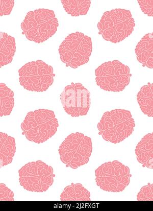 Motif vectoriel sans couture d'esquisse dessiné à la main, cervelle rose isolée sur fond blanc Illustration de Vecteur