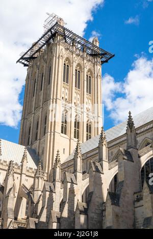 Washington, DC, Etats-Unis - 21 avril 2019 : Cathédrale nationale. Réparation après un tremblement de terre Banque D'Images