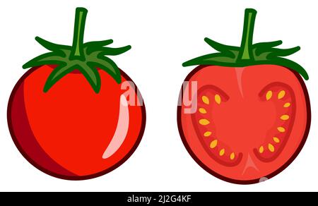 Simple icône tomate, version en demi-tranche et entière Illustration de Vecteur