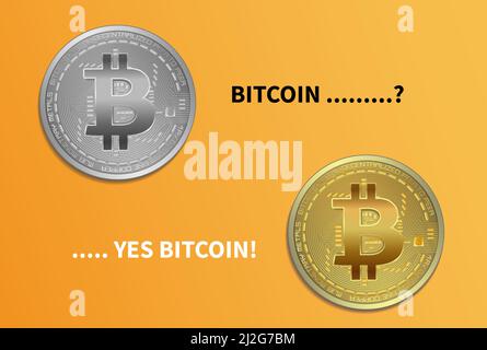 Pièces Bitcoin avec texte, argent et vecteur de pièce d'or Illustration de Vecteur