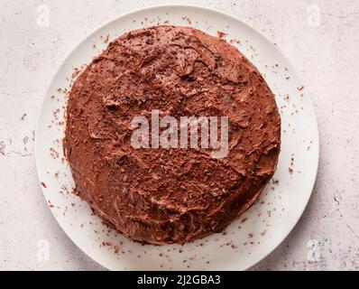 Date, chocolat et gâteau de patate douce par le dessus Banque D'Images