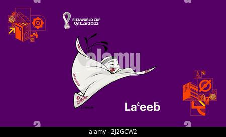 1 avril 2022 - le Qatar et la FIFA ont dévoilé la'eeb comme mascotte officielle pour la coupe du monde de la FIFA 2022™ de cette année.la'eeb est un mot arabe signifiant joueur super qualifié. Il appartient à une mascotte parallèle-verset qui est indescriptible - tout le monde est invité à interpréter ce à quoi il ressemble. La'eeb encourage tout le monde à croire en lui-même comme «maintenant, c'est tout». Il apportera la joie du football à tout le monde. La la'eeb, aventureuse, amusante et curieuse, a été dévoilée lors du tirage au sort final de la coupe du monde de la FIFA, Qatar 2022™, qui a eu lieu ce soir à Doha. Khalid Ali Al Mawlawi, Directeur général adjoint, Marketing, commun Banque D'Images