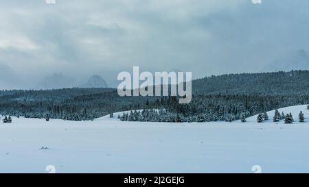 La neige couvre les montagnes Sawtooth, dans l'aire de loisirs nationale Sawtooth, Stanley, Idaho Banque D'Images