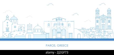 Aperçu Skyline panorama de l'île de Paros, Cyclades, Grèce - illustration vectorielle Illustration de Vecteur