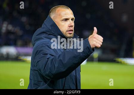 BREDA, PAYS-BAS - AVRIL 1 : l'entraîneur-chef Johnny Heitinga d'Ajax U21 après le match de Keukenkampidicenie en néerlandais entre NAC Breda et Ajax U21 au Rat Verlegh Stadion le 1 avril 2022 à Breda, pays-Bas (photo de Joris Verwijst/Orange Pictures) Banque D'Images