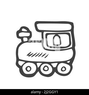 Vecteur main doodle mignon train vapeur locomotive isolée sur fond blanc. Idéal pour le livre de coloriage pour l'éducation des enfants. Illustration de Vecteur